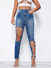 Cutout Lace Up Detail Jeans